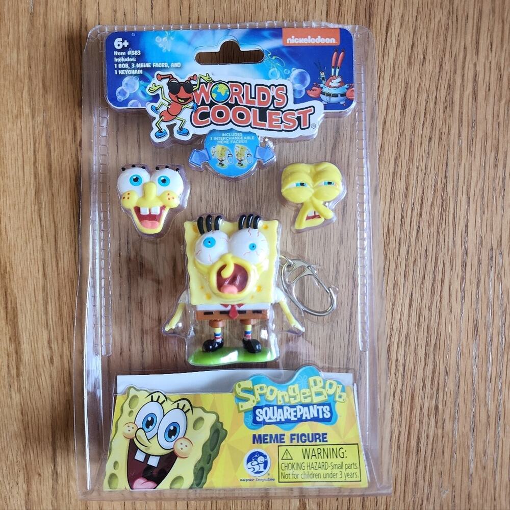 NEW World's Coolest SpongeBob SquarePants Meme Figure Keychain Accessory Ages 6+